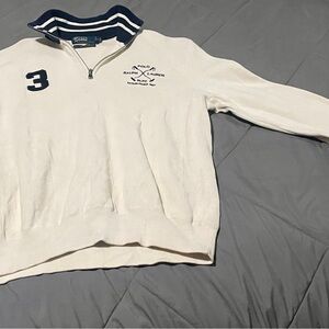 Polo by Ralph Lauren White and Navy Zip-Up Sweater